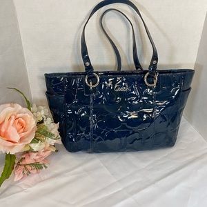 Coach Logo Embossed Paten Leather Bag